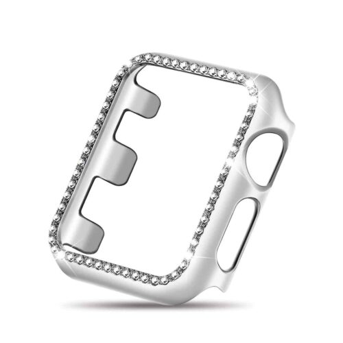 KD Cover with Bling Crystal Diamonds PC Protective Frame 38mm Apple Watch – Silver