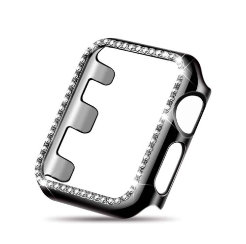 KD Cover with Bling Crystal Diamonds PC Protective Frame 38mm Apple Watch – Black