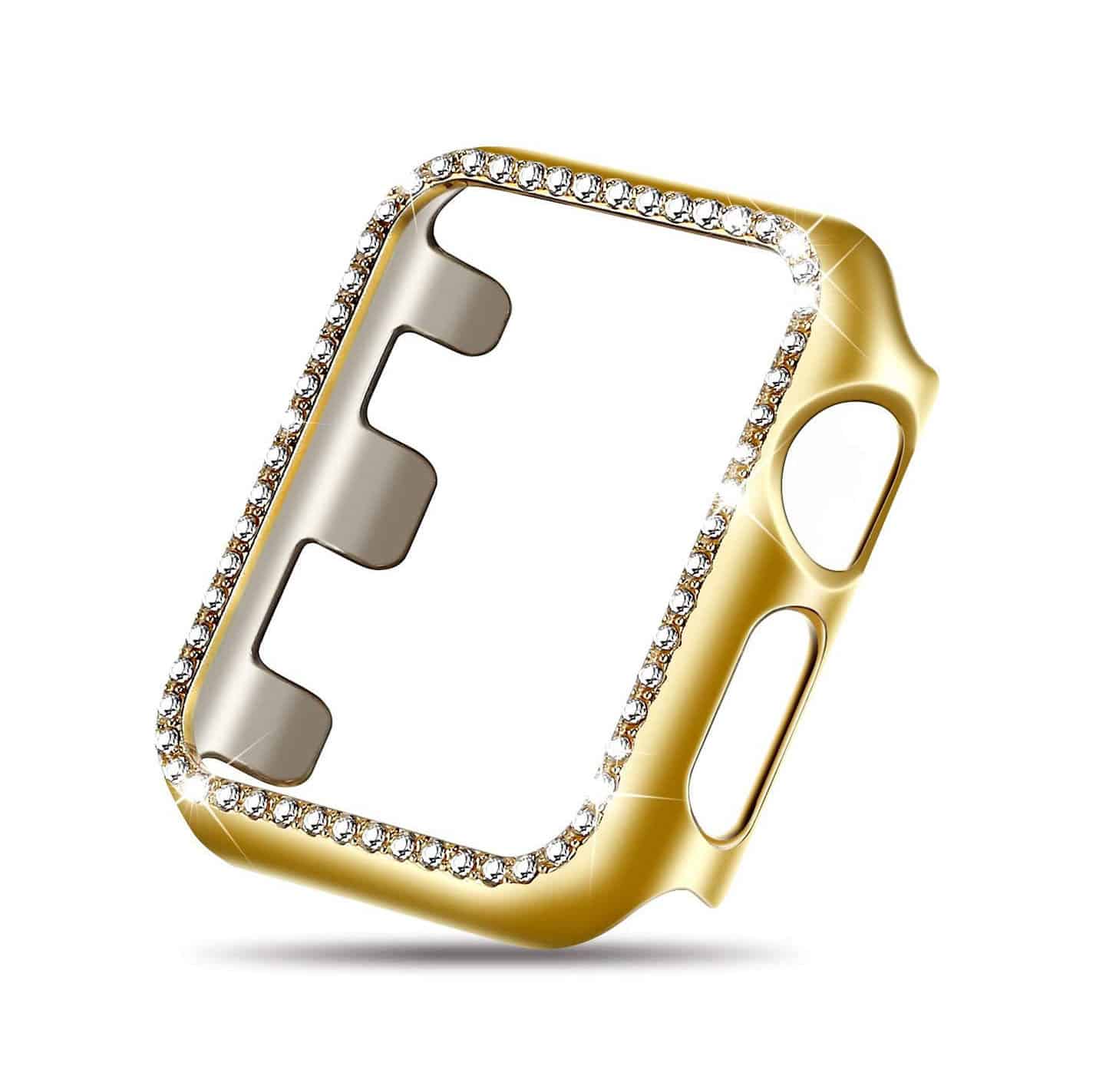 KD Cover with Bling Crystal Diamonds PC Protective Frame 38mm Apple Watch – Gold - Image 1