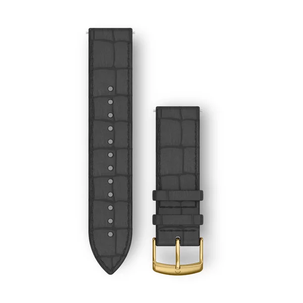 Garmin Quick Release 20mm Embossed Italian Leather Bands - Black with 24K Gold PVD Hardware - Image 1