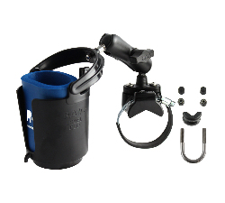 RAM Strap Clamp, Roll Bar Mount with Double Socket Arm & Self-Leveling Drink Cup Holder (Cozy Included)