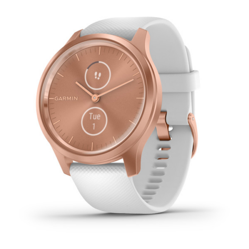 Garmin Vivomove Style, White Silicone with Rose Gold Hardware