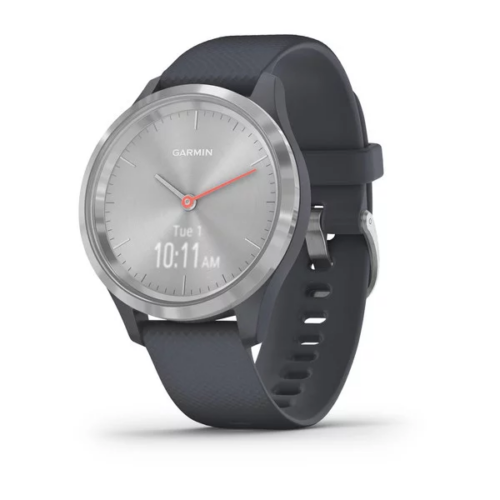 Garmin VivoMove 3S Sport, Granite Blue Silicone Band with Silver Hardware