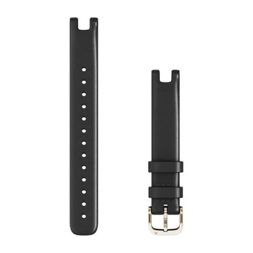 Garmin Lily  Black Italian Leather Bands 14 mm -With Cream Gold Hardware