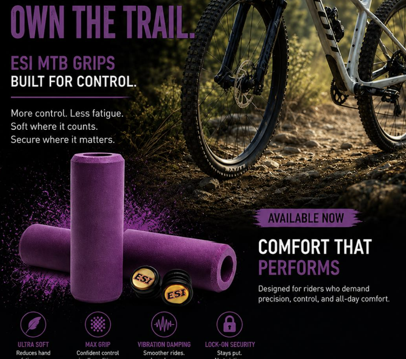 ESI 100% Silicone MTB Grips - Extra Chunky 80g - Wild Plum