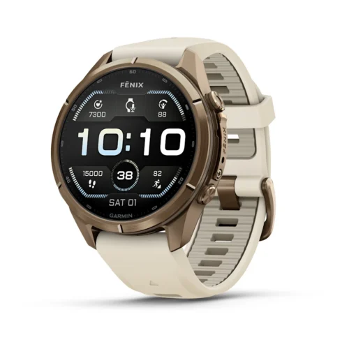 Garmin fēnix® 9 Pro- Autumn Gold Titanium with Cream/French Grey Silicone Band 43mm