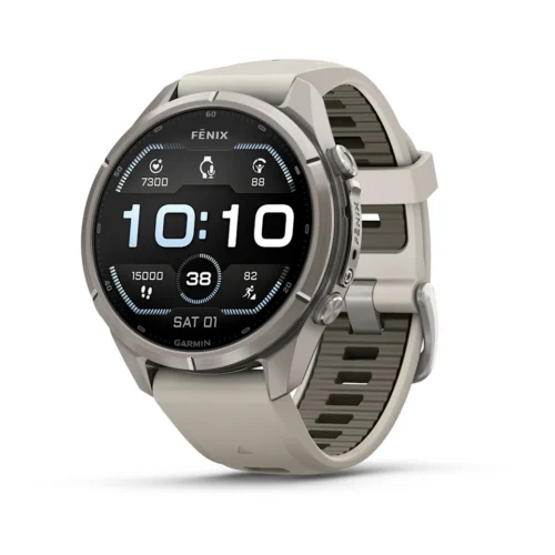 Garmin fēnix® 9 Pro- Titanium with Fog Grey/Dark Sandstone Silicone Band 43mm