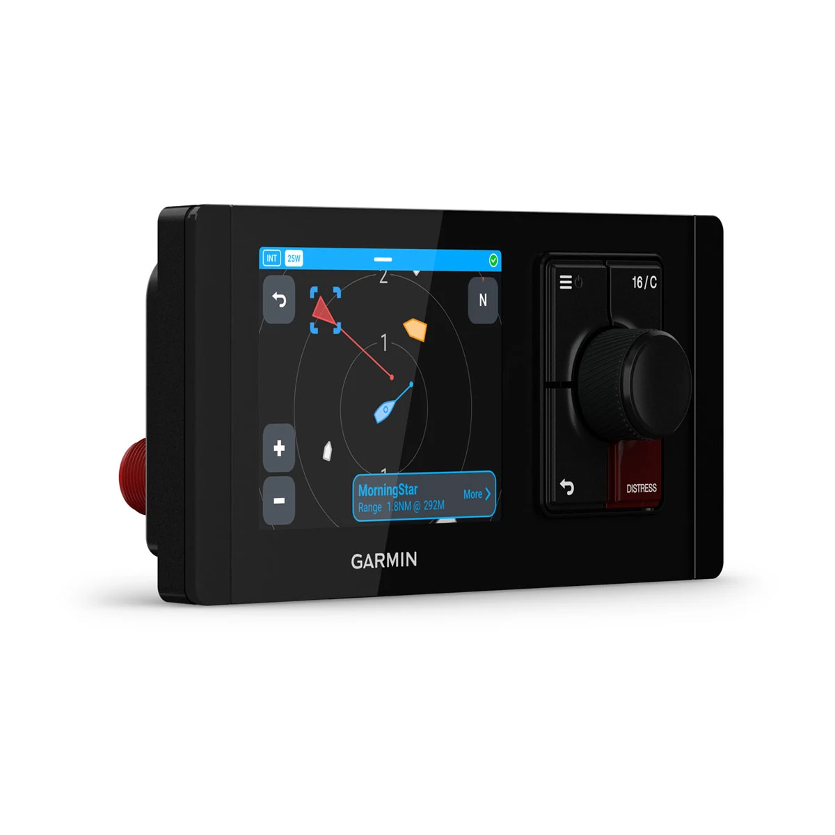 SIGNAL RM 100 - 1 Garmin Signal RM 100 Marine VHF Radio GPS Page Side angle